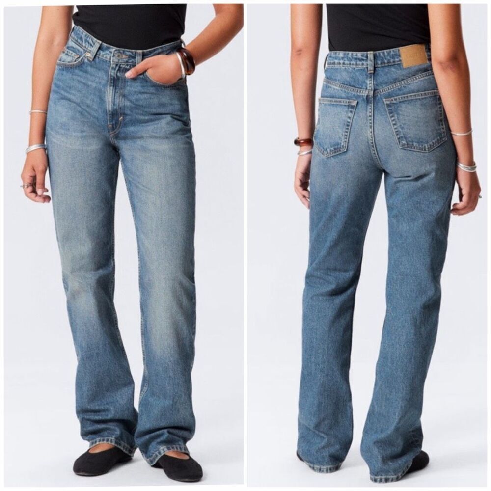 Weekday Womens 27R Rowe Extra High Straight Jeans Denim Blue